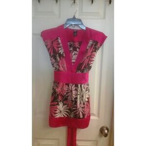 Styles Blouse Women Small Pink & Brown Tie Back sleeveless floral Babydoll Boho